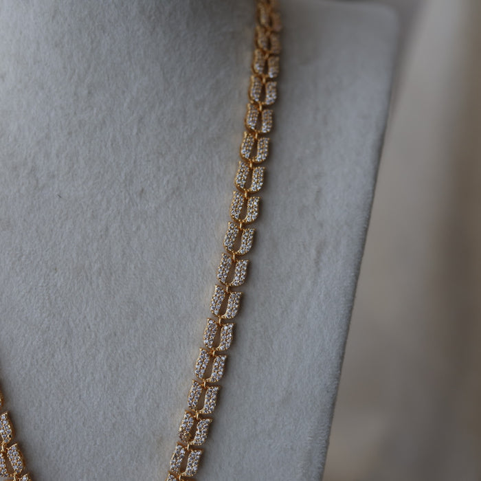 Heritage gold plated white stone mango long padakam necklace HL5213