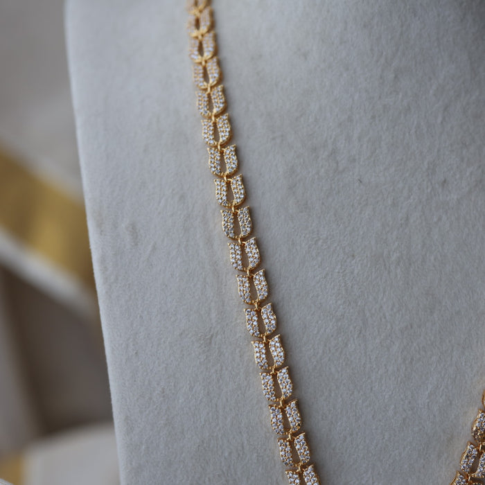 Heritage gold plated white stone mango long padakam necklace HL5213