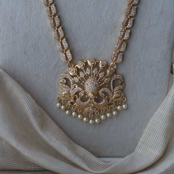 Heritage gold plated white stone mango long padakam necklace HL5213