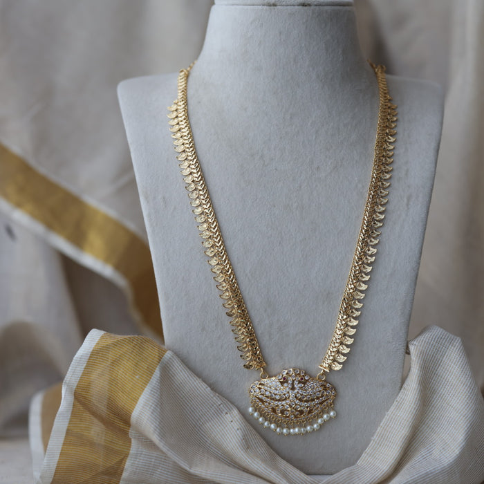 Heritage gold plated white stone mango long padakam necklace HL668