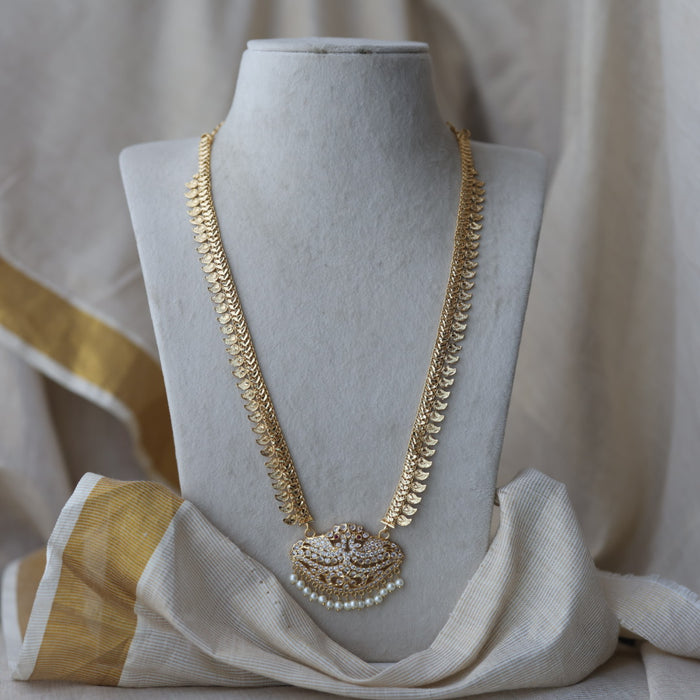 Heritage gold plated white stone mango long padakam necklace HL668