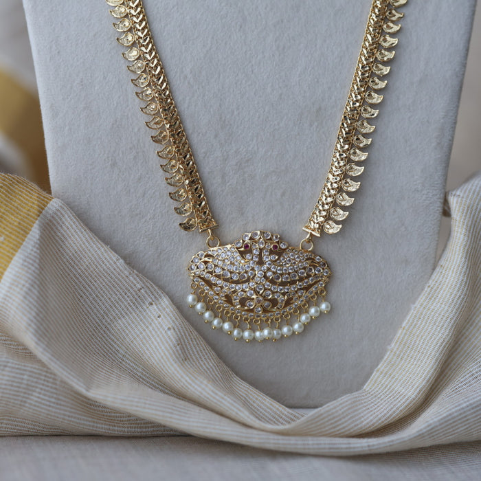 Heritage gold plated white stone mango long padakam necklace HL668