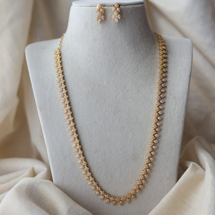 Heritage gold plated white stone mango long necklace with earrings  HL91023