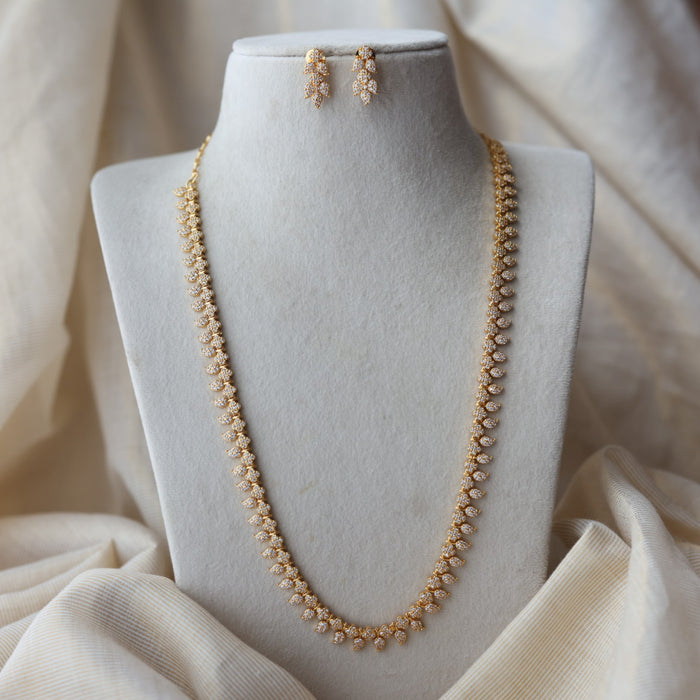 Heritage gold plated white stone mango long necklace with earrings  HL91023