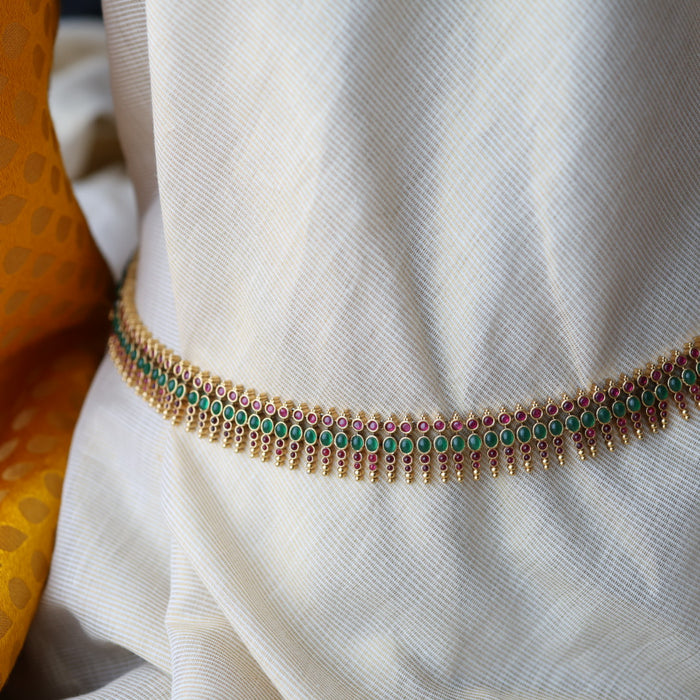Antique gold ruby green stone waistchain AW41235