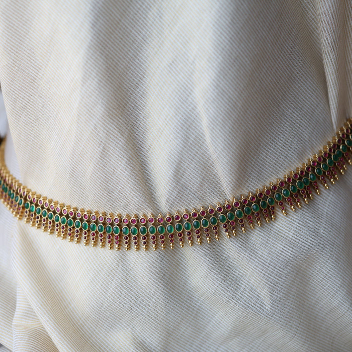 Antique gold ruby green stone waistchain AW41235