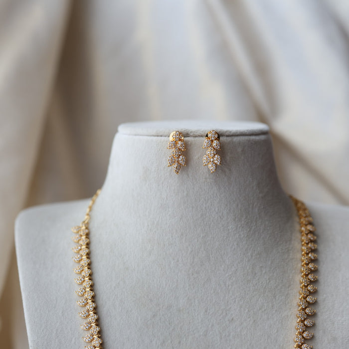 Heritage gold plated white stone mango long necklace with earrings  HL91023
