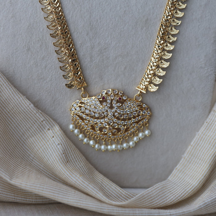 Heritage gold plated white stone mango long padakam necklace HL668
