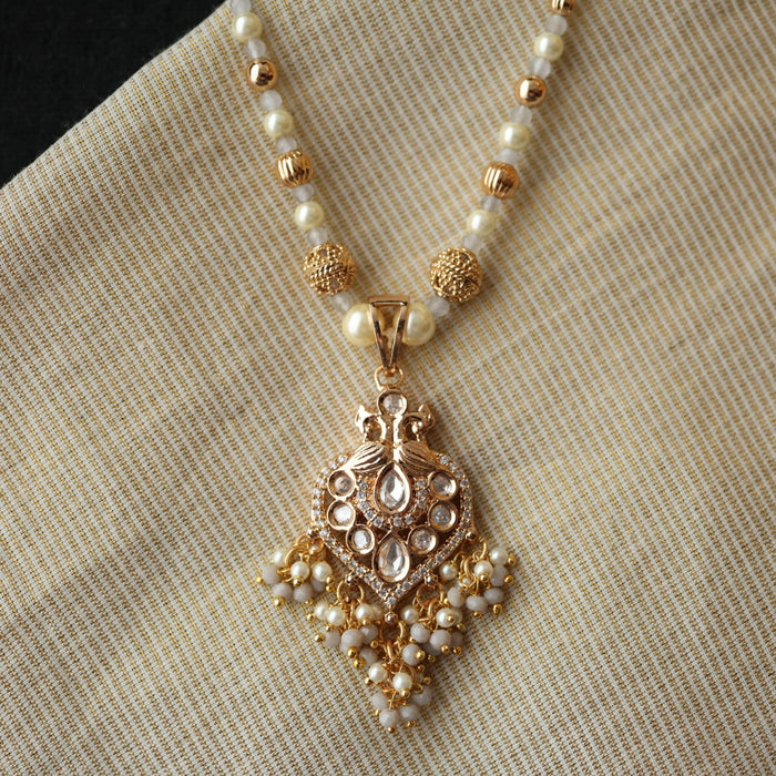 Minimal kundan white bead short necklace with earrings MS3251