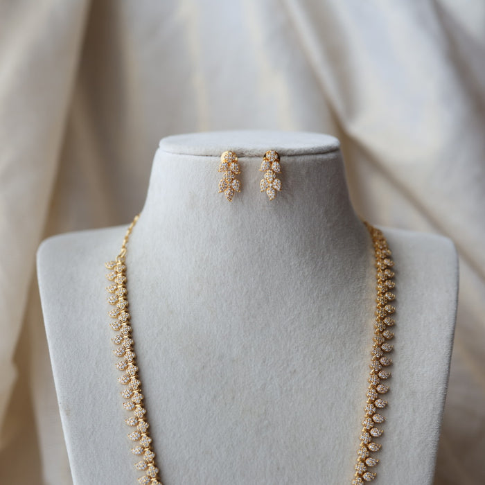 Heritage gold plated white stone mango long necklace with earrings  HL91023