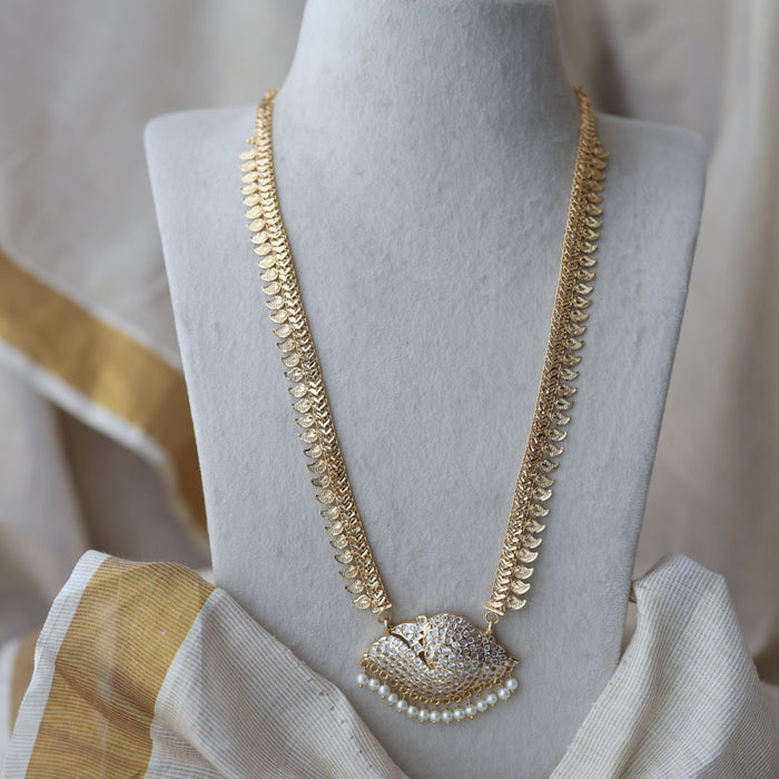 Heritage gold plated white stone mango long padakam necklace HL7011