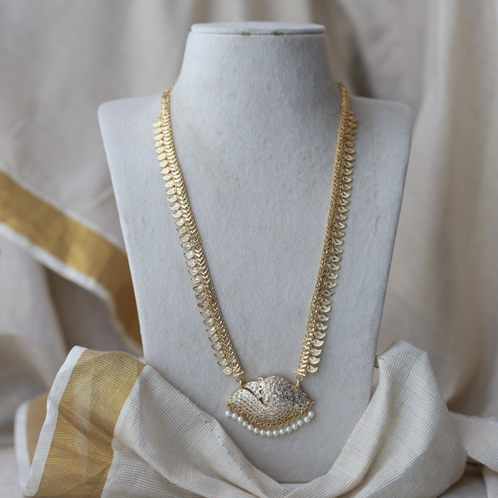 Heritage gold plated white stone mango long padakam necklace HL7011