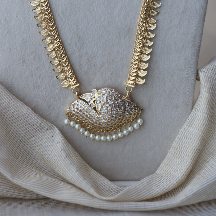 Heritage gold plated white stone mango long padakam necklace HL7011