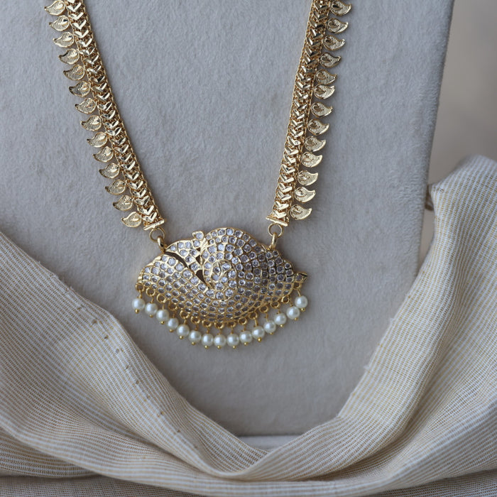 Heritage gold plated white stone mango long padakam necklace HL7011