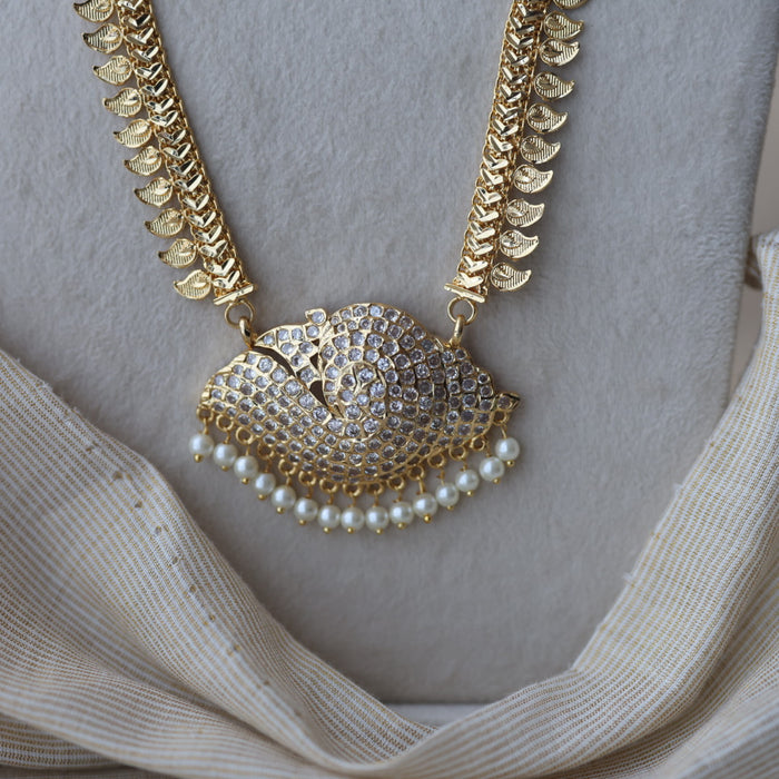 Heritage gold plated white stone mango long padakam necklace HL7011