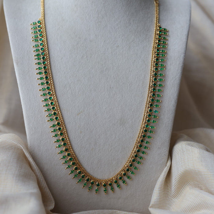 Heritage gold plated green stone long necklace with earrings  HL98991