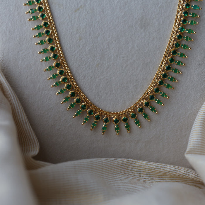 Heritage gold plated green stone long necklace with earrings  HL98991