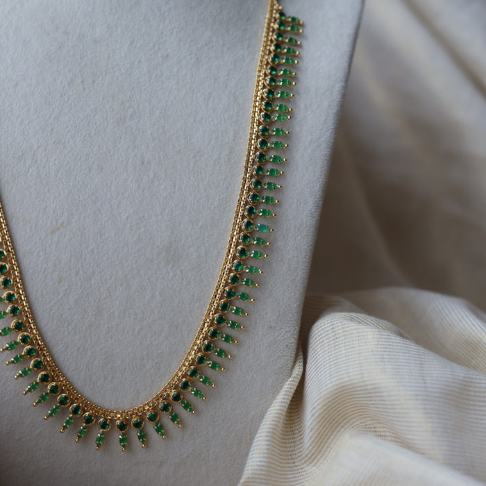 Heritage gold plated green stone long necklace with earrings  HL98991