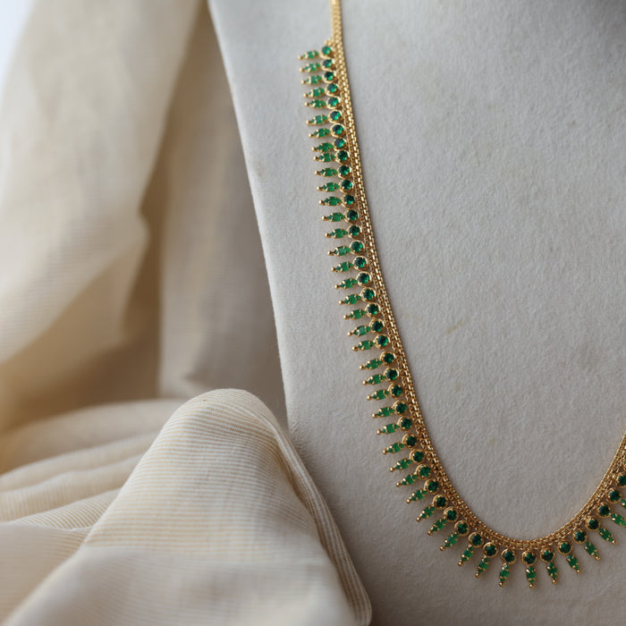 Heritage gold plated green stone long necklace with earrings  HL98991