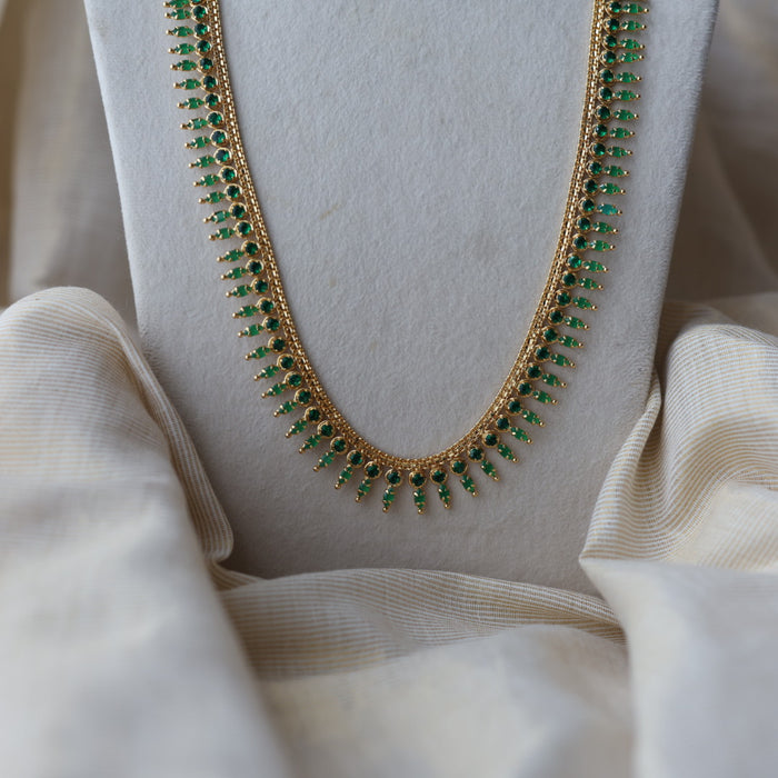 Heritage gold plated green stone long necklace with earrings  HL98991
