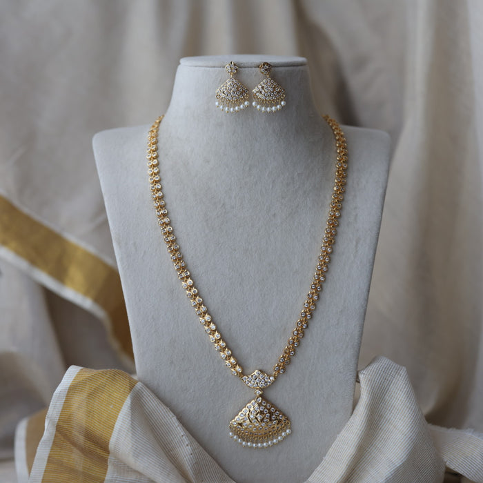 Heritage gold plated white stone long necklace with earrings HL8991