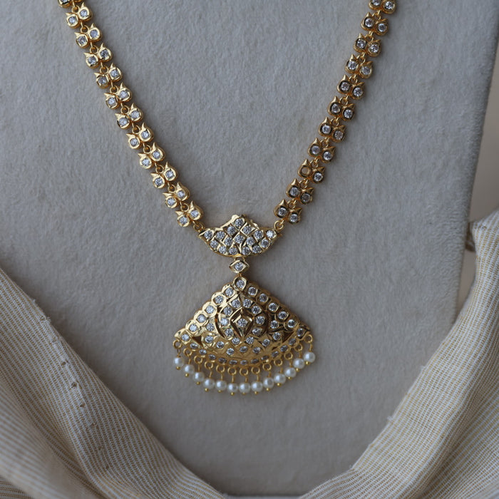 Heritage gold plated white stone long necklace with earrings HL8991