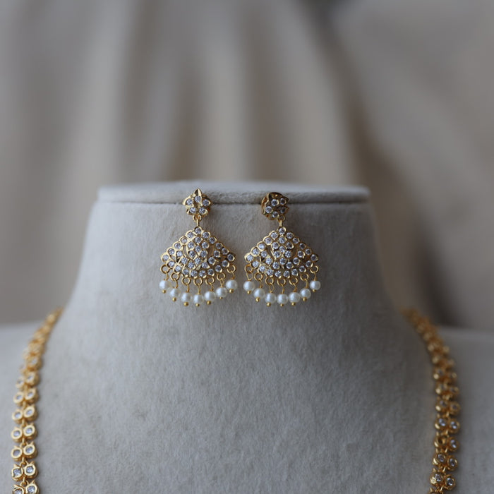 Heritage gold plated white stone long necklace with earrings HL8991
