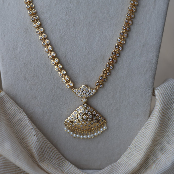Heritage gold plated white stone long necklace with earrings HL8991