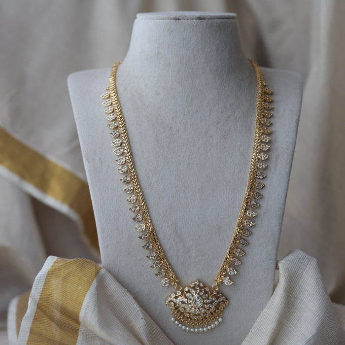 Heritage gold plated white stone mango long padakam necklace HL701
