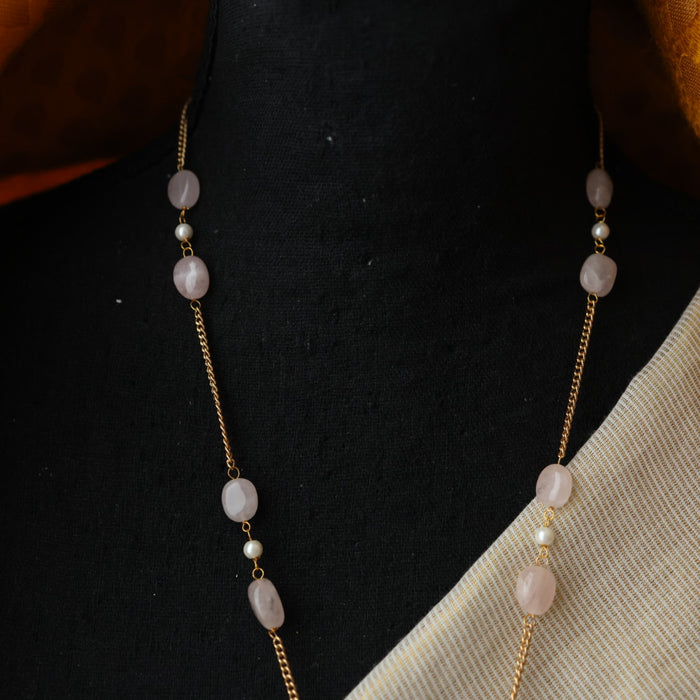 Minimal kundan pink bead long necklace with earrings MS324