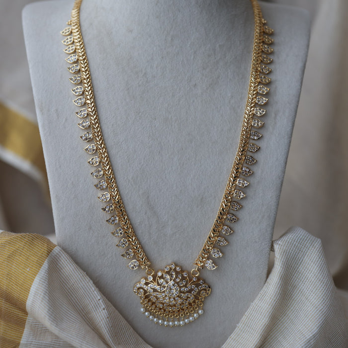 Heritage gold plated white stone mango long padakam necklace HL701