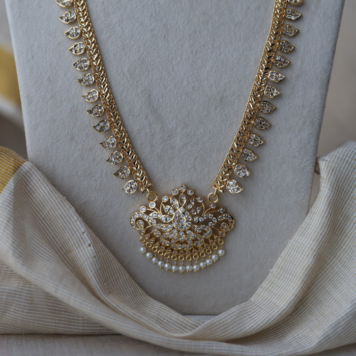 Heritage gold plated white stone mango long padakam necklace HL701