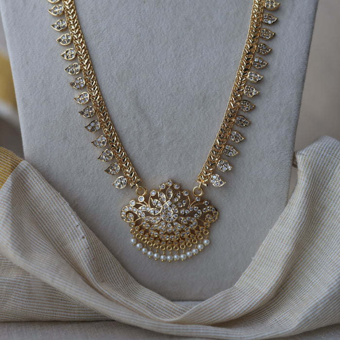 Heritage gold plated white stone mango long padakam necklace HL701