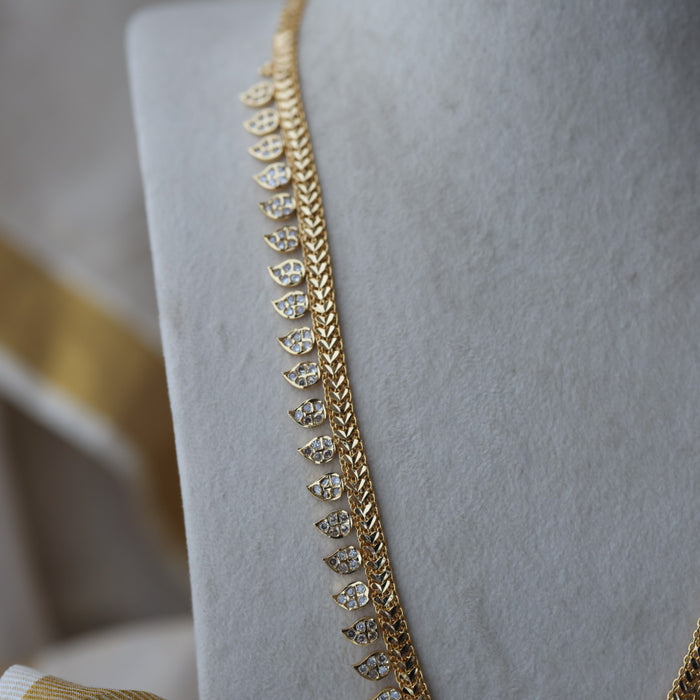 Heritage gold plated white stone mango long padakam necklace HL701