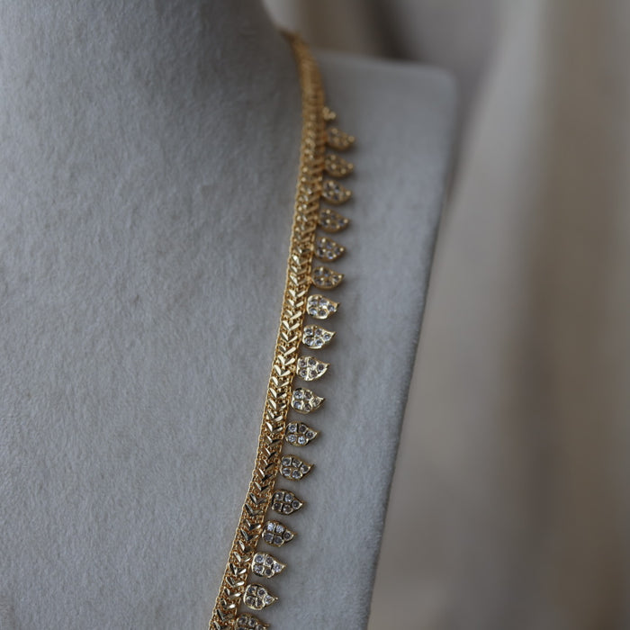 Heritage gold plated white stone mango long padakam necklace HL701