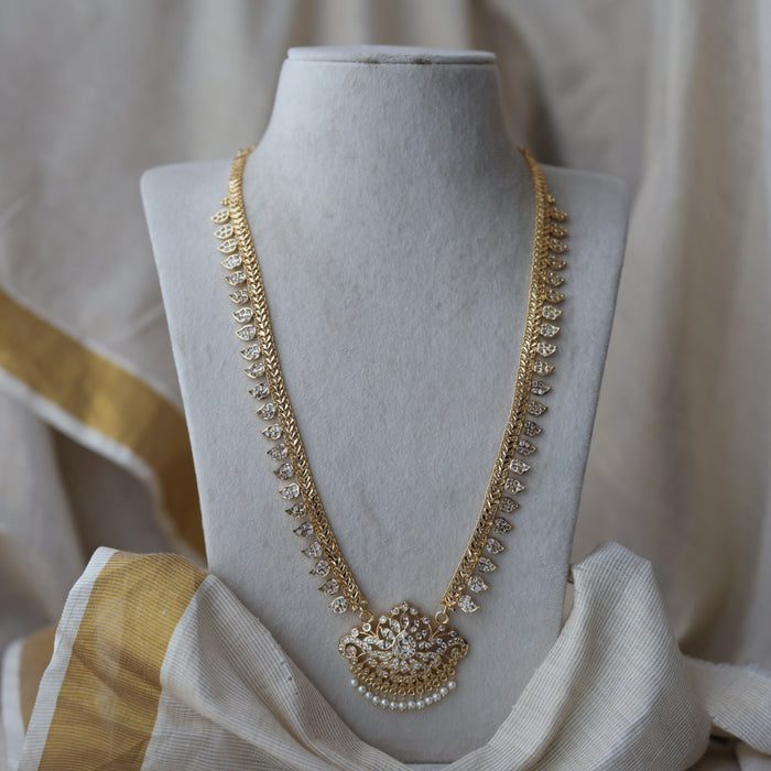 Heritage gold plated white stone mango long padakam necklace HL701