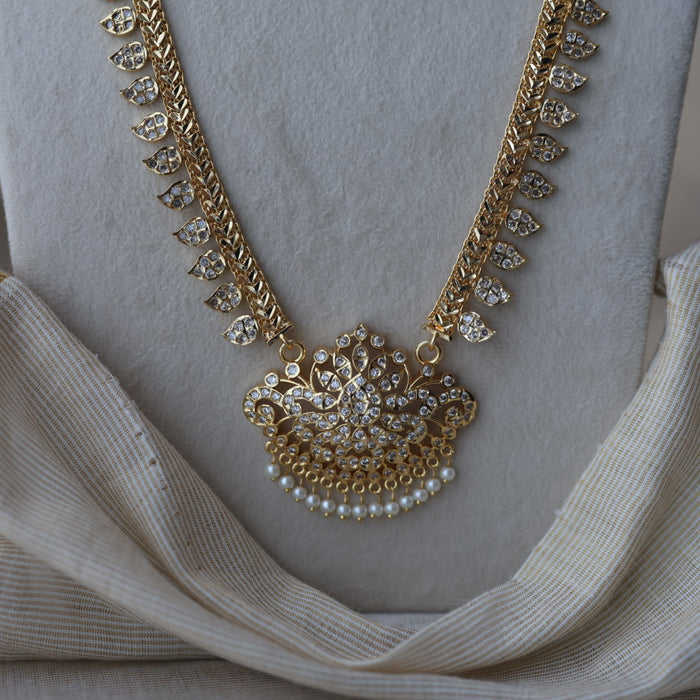 Heritage gold plated white stone mango long padakam necklace HL701