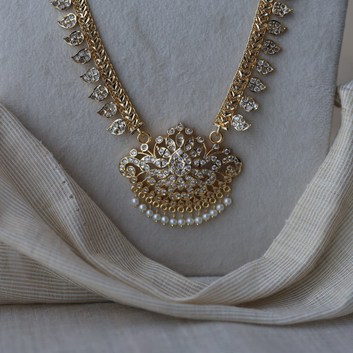 Heritage gold plated white stone mango long padakam necklace HL701