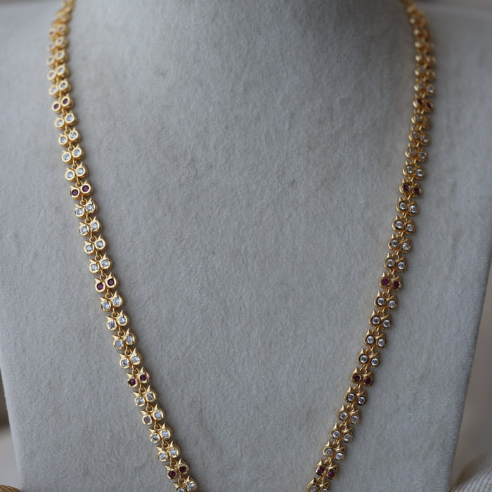 Heritage gold plated ruby white stone long necklace with earrings HL8232