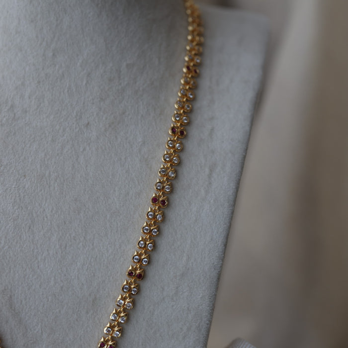 Heritage gold plated ruby white stone long necklace with earrings HL8232
