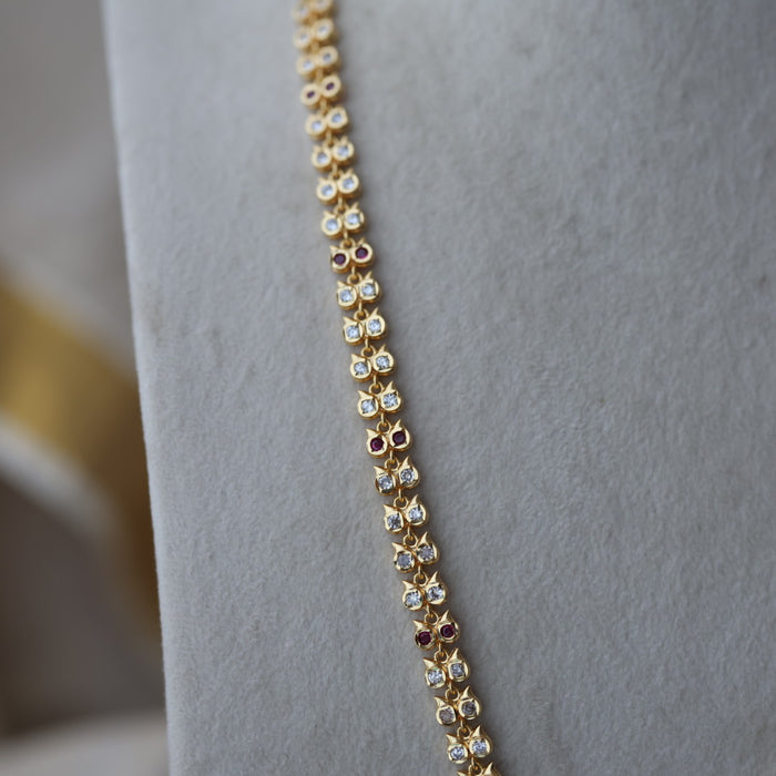 Heritage gold plated ruby white stone long necklace with earrings HL8232