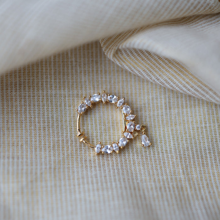 Heritage White Stone Gold-Plated Nose Ring | Traditional Indian Nath HN1001