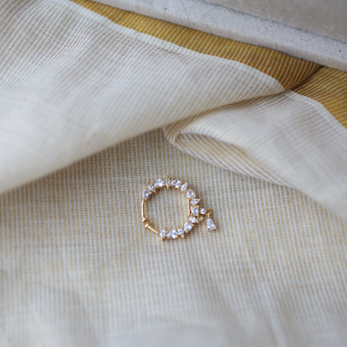 Heritage White Stone Gold-Plated Nose Ring | Traditional Indian Nath HN1001