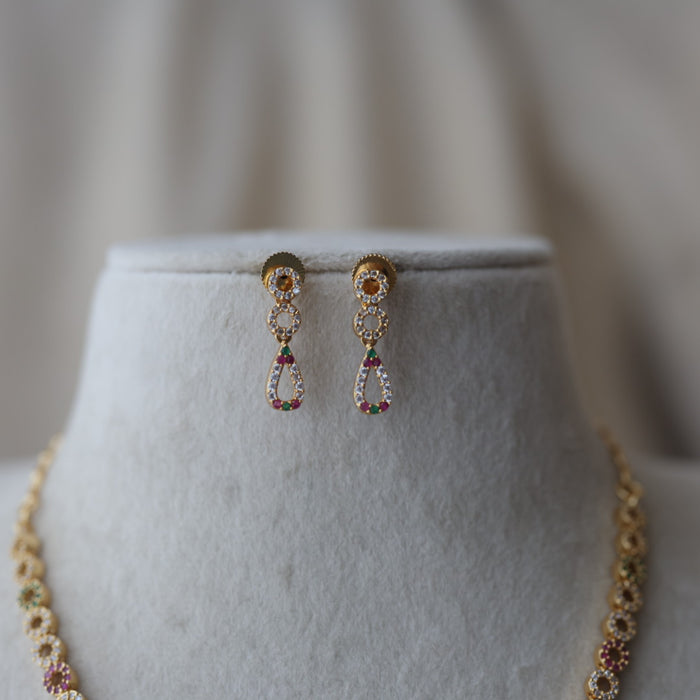 Heritage gold plated ruby white white stone short necklace with earrings H8983