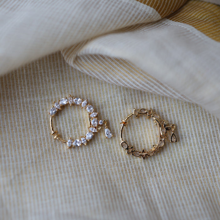 Heritage White Stone Gold-Plated Nose Ring | Traditional Indian Nath HN1001