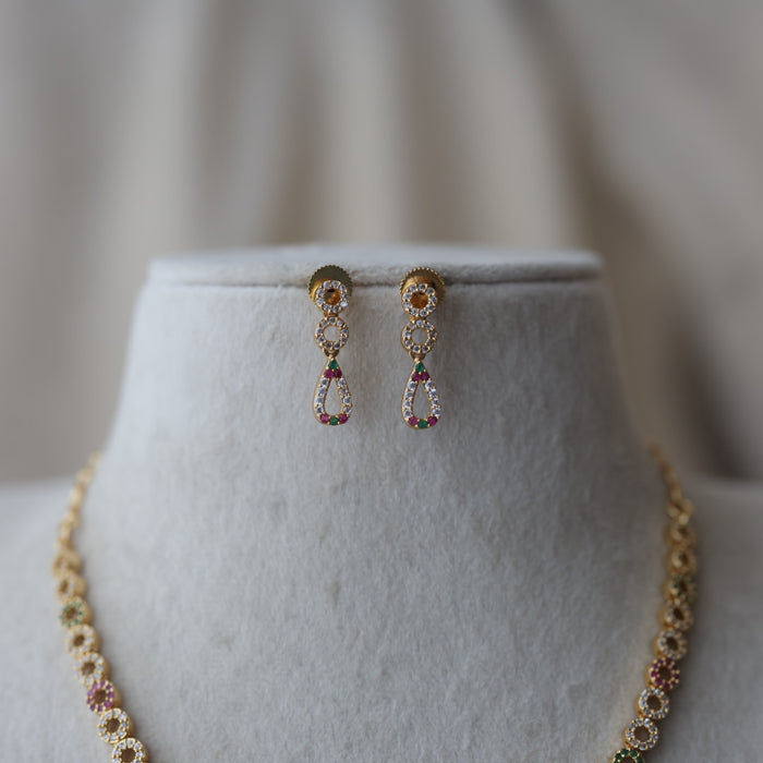 Heritage gold plated ruby white white stone short necklace with earrings H8983