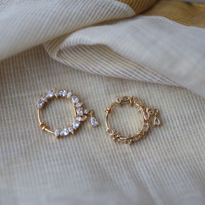 Heritage White Stone Gold-Plated Nose Ring | Traditional Indian Nath HN1001