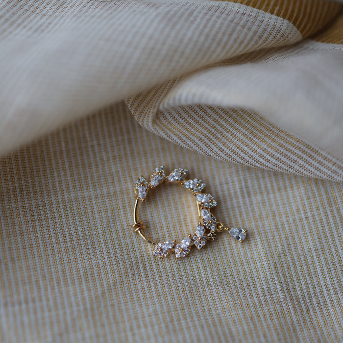 Heritage White Stone Gold-Plated Nose Ring | Traditional Indian Nath HN1002