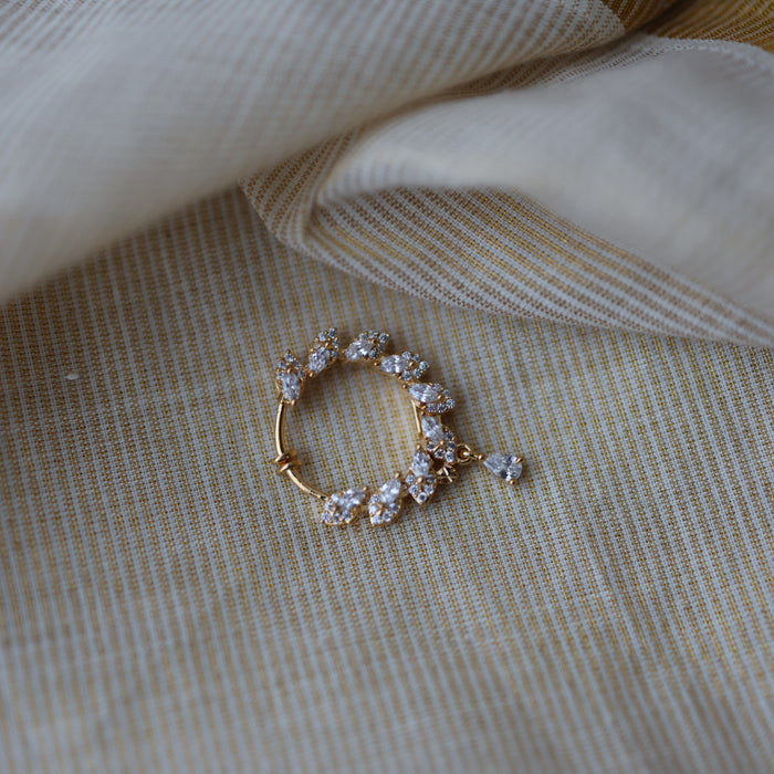 Heritage White Stone Gold-Plated Nose Ring | Traditional Indian Nath HN1002