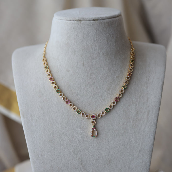 Heritage gold plated ruby white white stone short necklace with earrings H8983